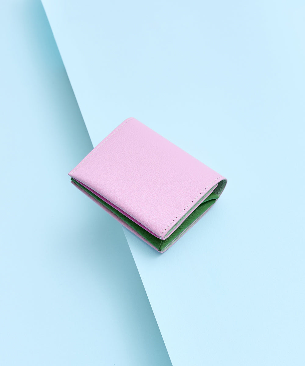 Bifold Compact Wallet -Light pink ×Prairie Green - Miho Kawahito