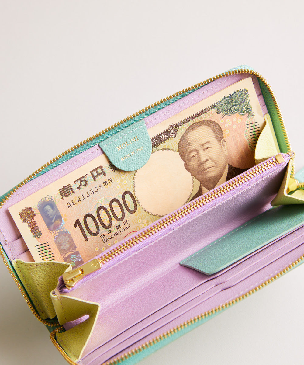 美品　モリニ　マルチカラー Mini Round Zip Long Wallet - Jade green × MULTI COL – MOLINI