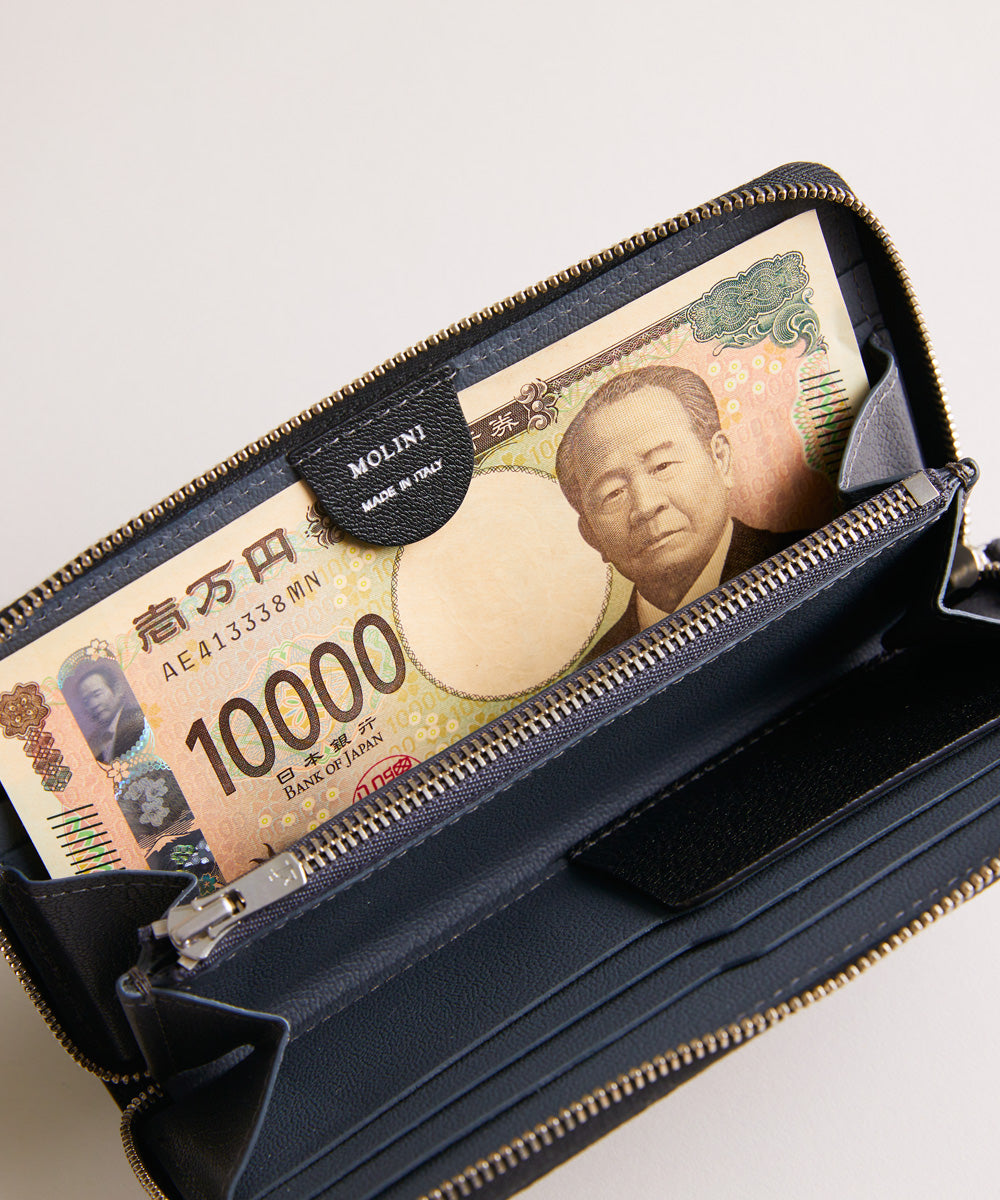 【新型】Mini Round Zip Long Wallet- Black×Gray