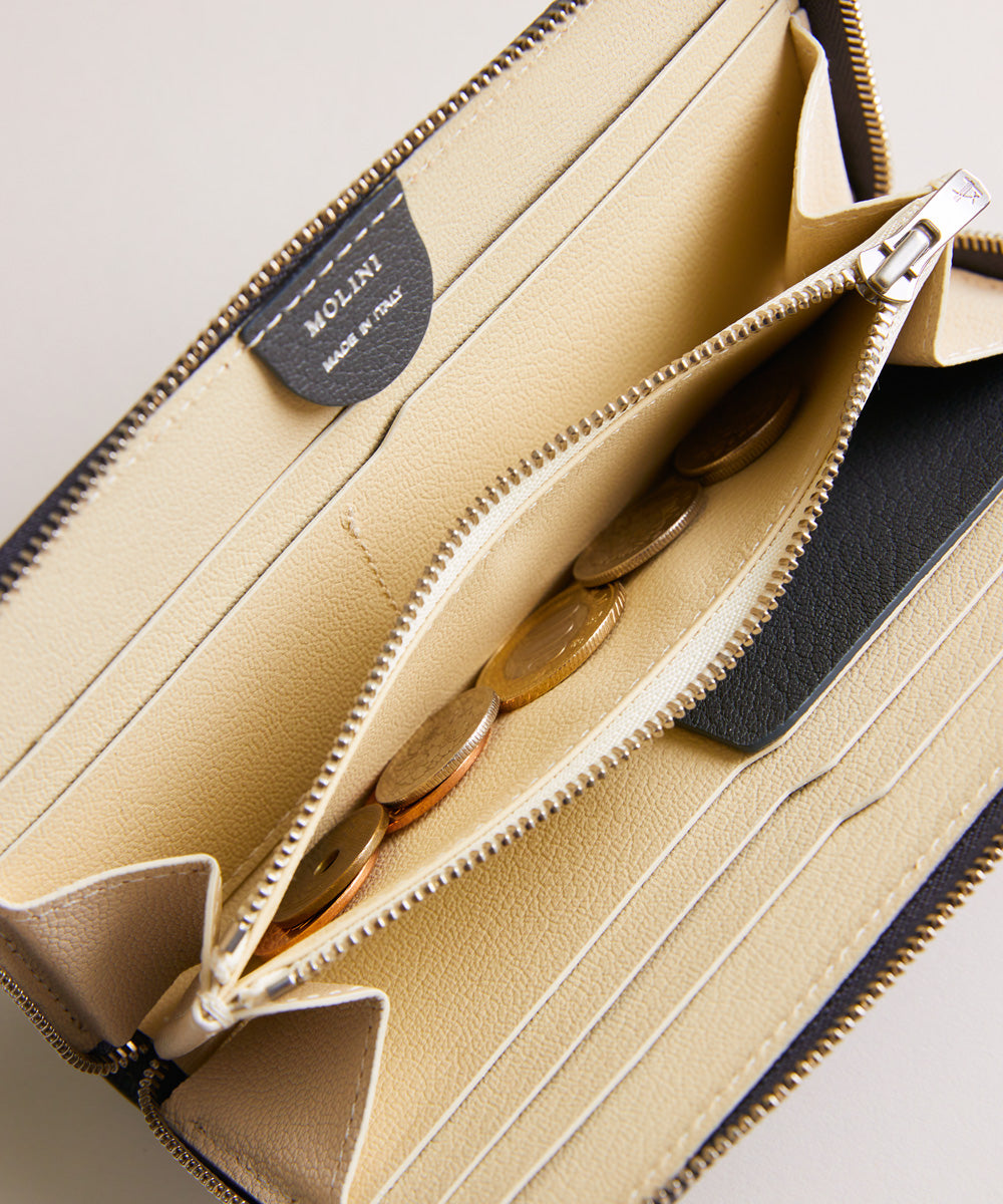 再入荷】Mini Round Zip Long Wallet-Gray × Off-white – MOLINI