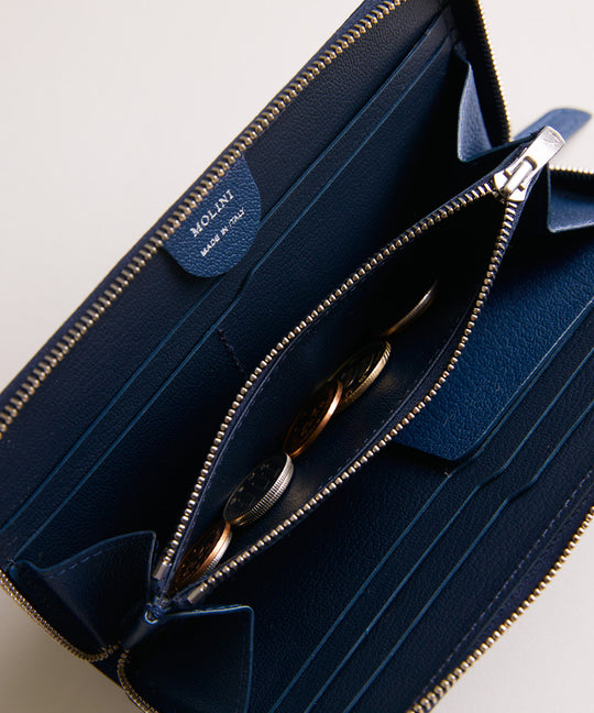 新型】Mini Round Zip Long Wallet-Navy × Navy – MOLINI（モリニ