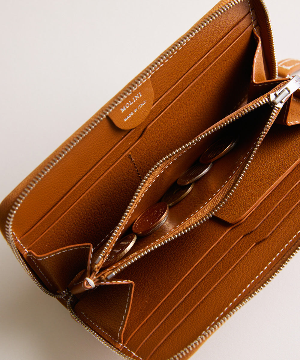 【新型】Mini Round Zip Long Wallet-Camel