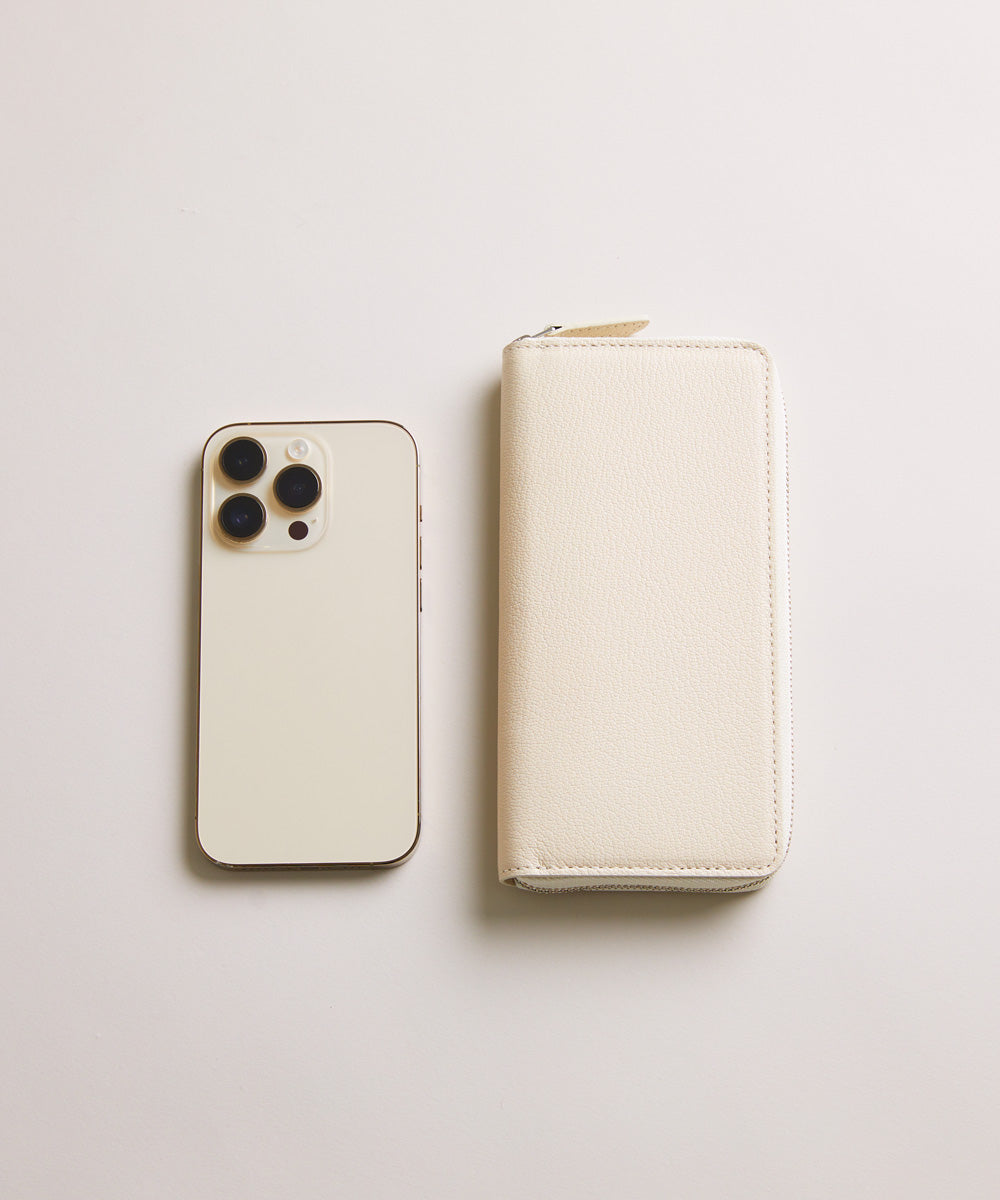 【新型】Mini Round Zip Long Wallet- Off-white