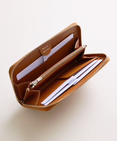 【新型】Mini Round Zip Long Wallet-Camel