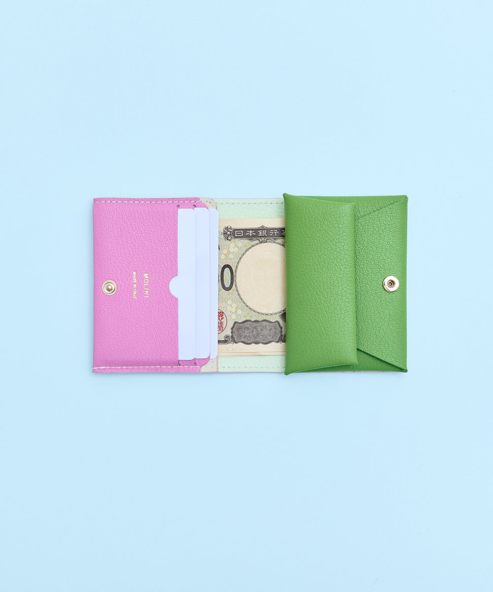 Bifold Compact Wallet -Light pink ×Prairie Green - Miho Kawahito