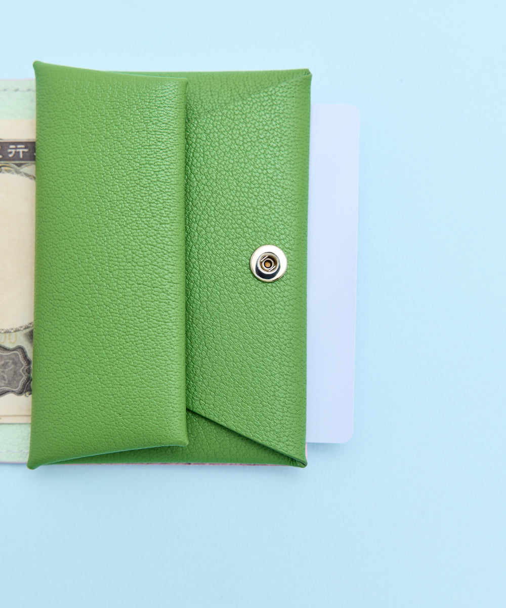 Bifold Compact Wallet -Light pink ×Prairie Green - Miho Kawahito