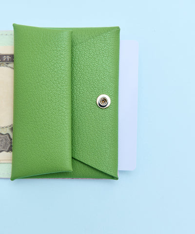 Bifold Compact Wallet -Light pink ×Prairie Green - Miho Kawahito