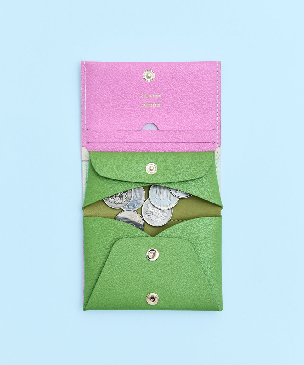 Bifold Compact Wallet -Light pink ×Prairie Green - Miho Kawahito